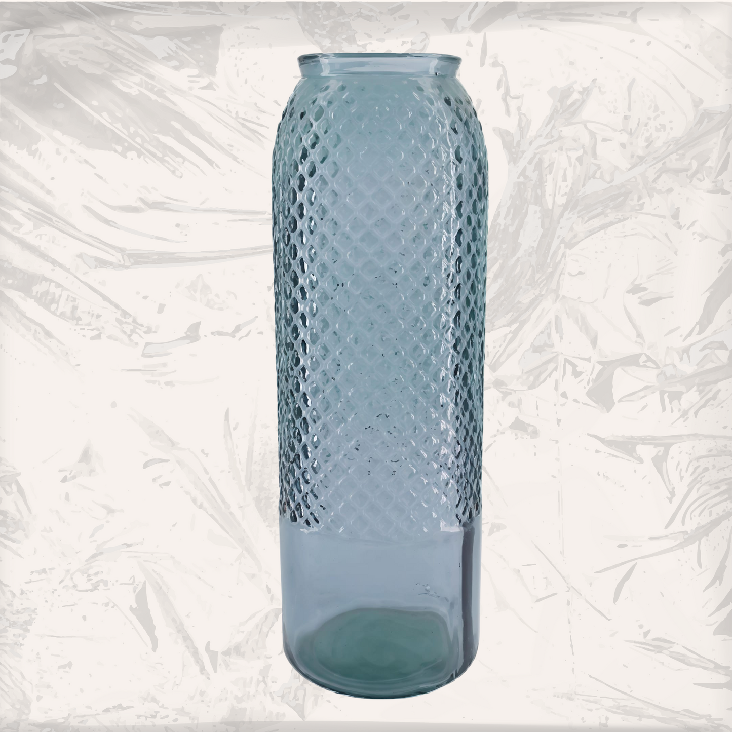 🌿 Florero de Vidrio Reciclado 15×45 cm – Diseño Labrado con Rombos- ACHO HOME 💎