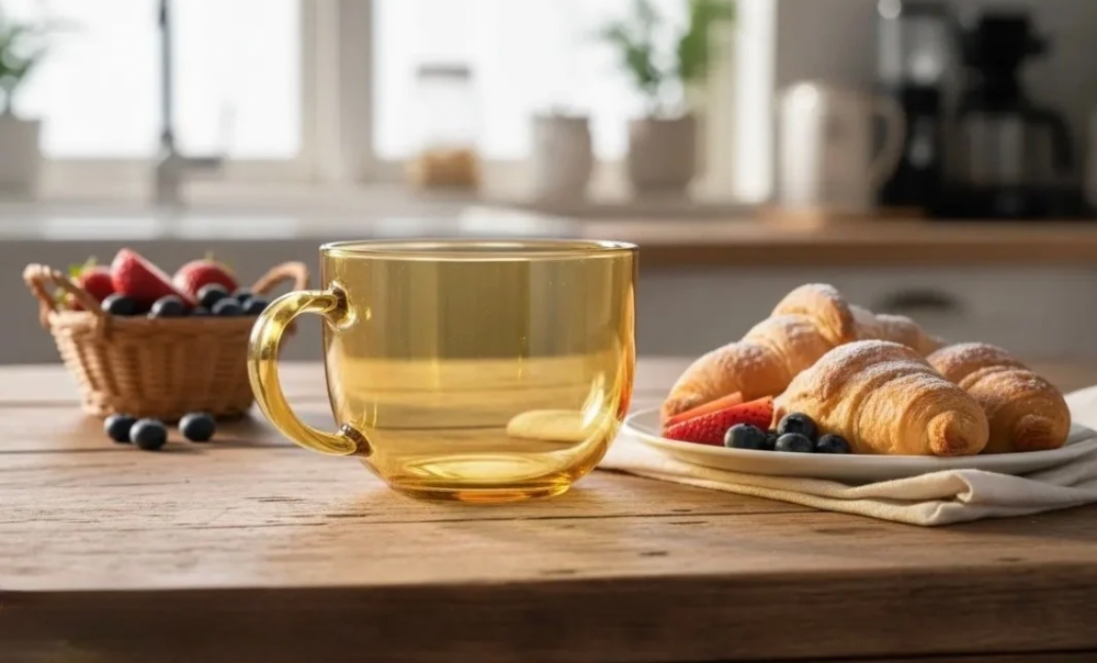 Taza retro en mesa de decoración