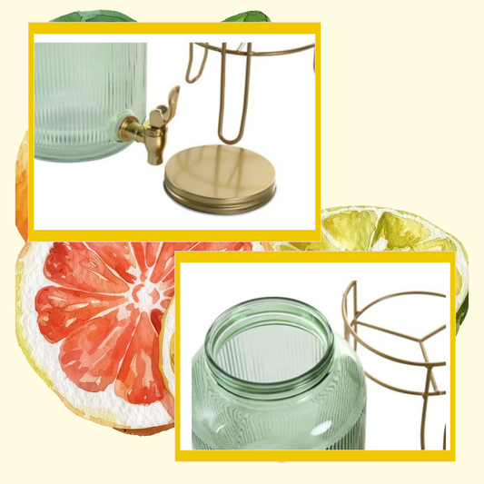 Dispensador de Vidrio con Tapa y Base Metálica – 4 Litros (16x16x24.6 cm)