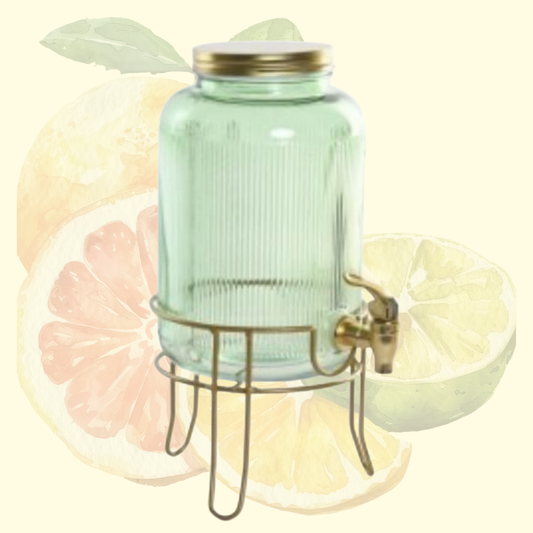 Dispensador de Vidrio con Tapa y Base Metálica – 4 Litros (16x16x24.6 cm)