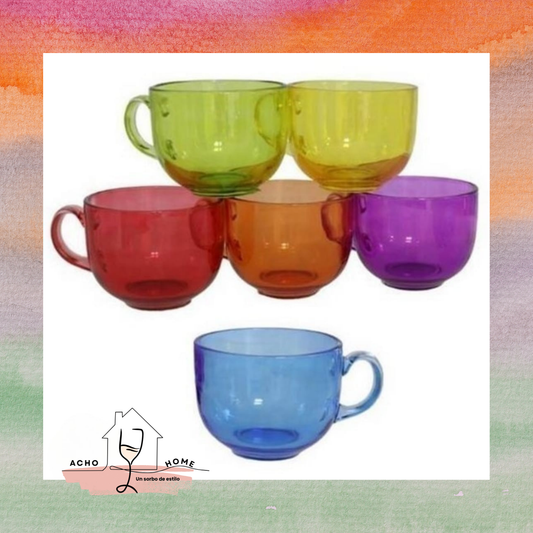 Tazón Jumbo de 550 ml en Vidrio Multicolor con Asas.