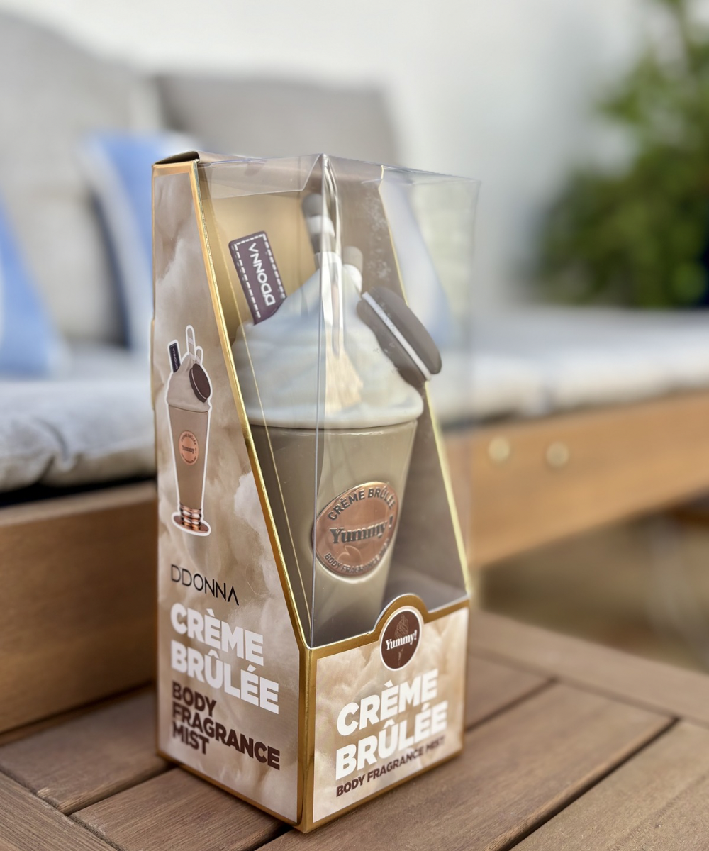 Body fragrance Crème Brûlée con aroma dulce de vainilla y caramelo, fragancia corporal gourmand femenina