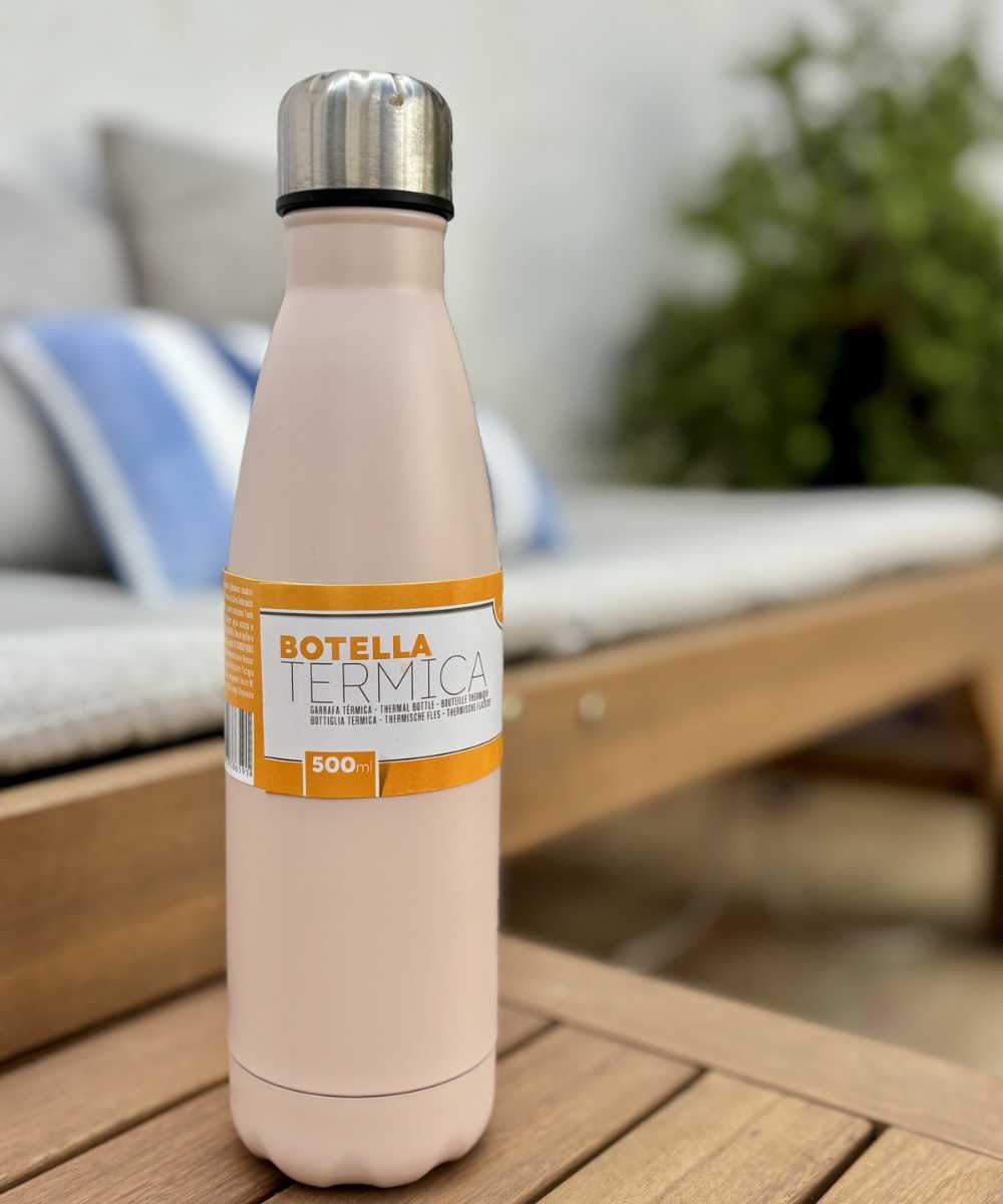 Botella térmica rosa pastel de acero inoxidable 500 ml, diseño moderno para bebidas frías y calientes