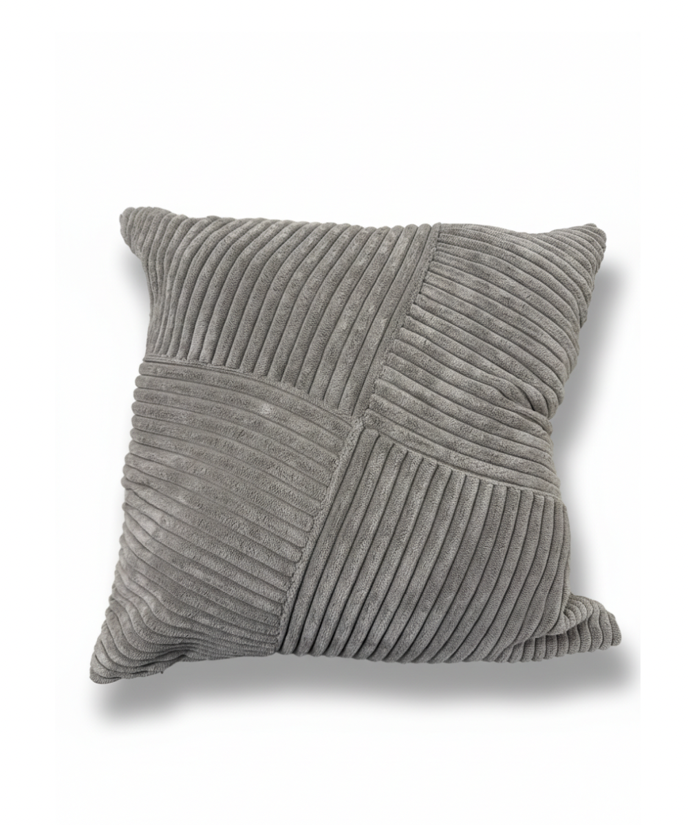 Cojín decorativo Velvet Lines gris en terciopelo acanalado, diseño moderno y nórdico, detalle decorativo para el hogar
