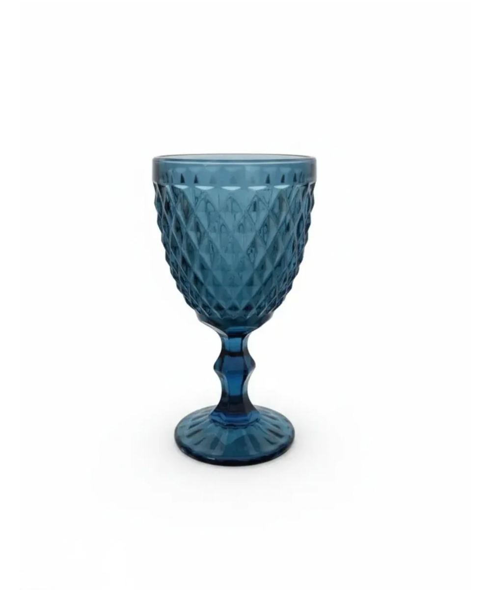 Copa Salma de vidrio grueso labrado con relieve geométrico, cristalería elegante para agua, refrescos o cócteles