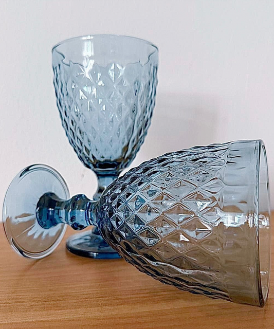 Copas Salma de vidrio labrado en azul 