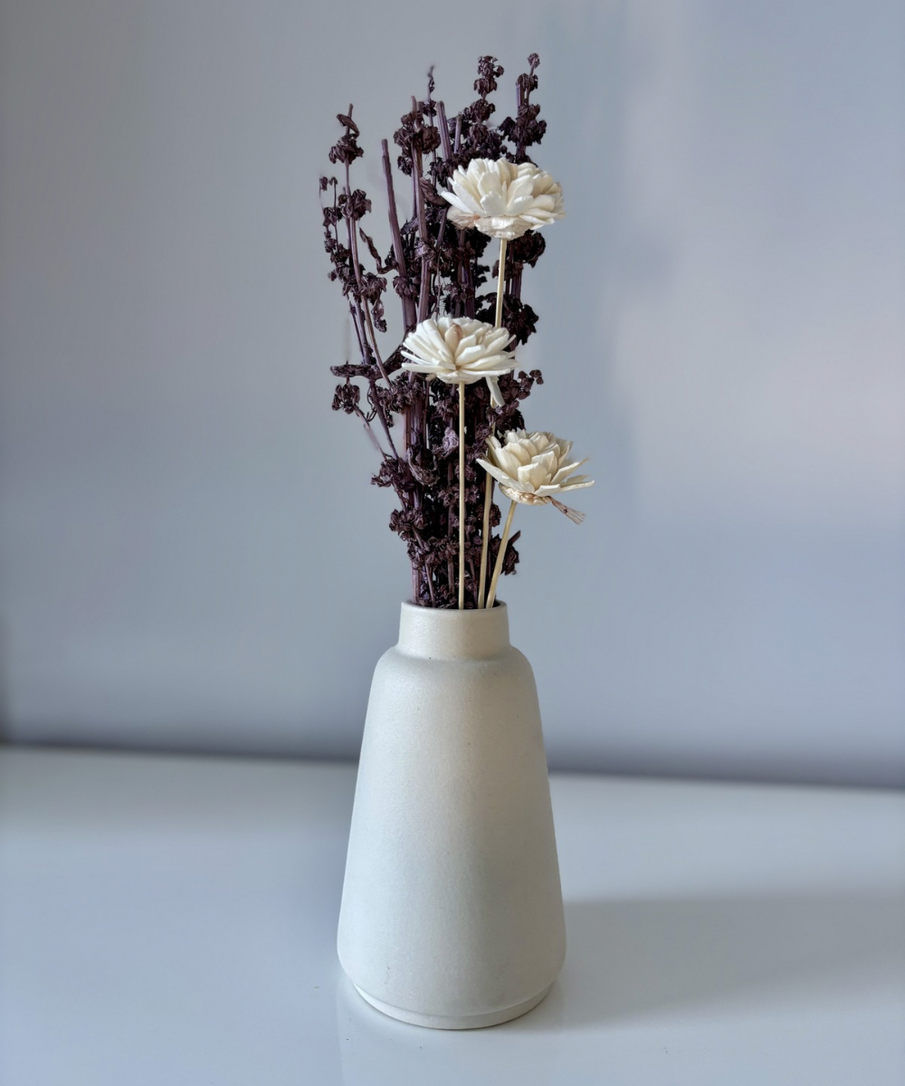 Florero Kyoto Stone Jar de cerámica con flores preservadas, diseño minimalista estilo nórdico para decoración del hogar