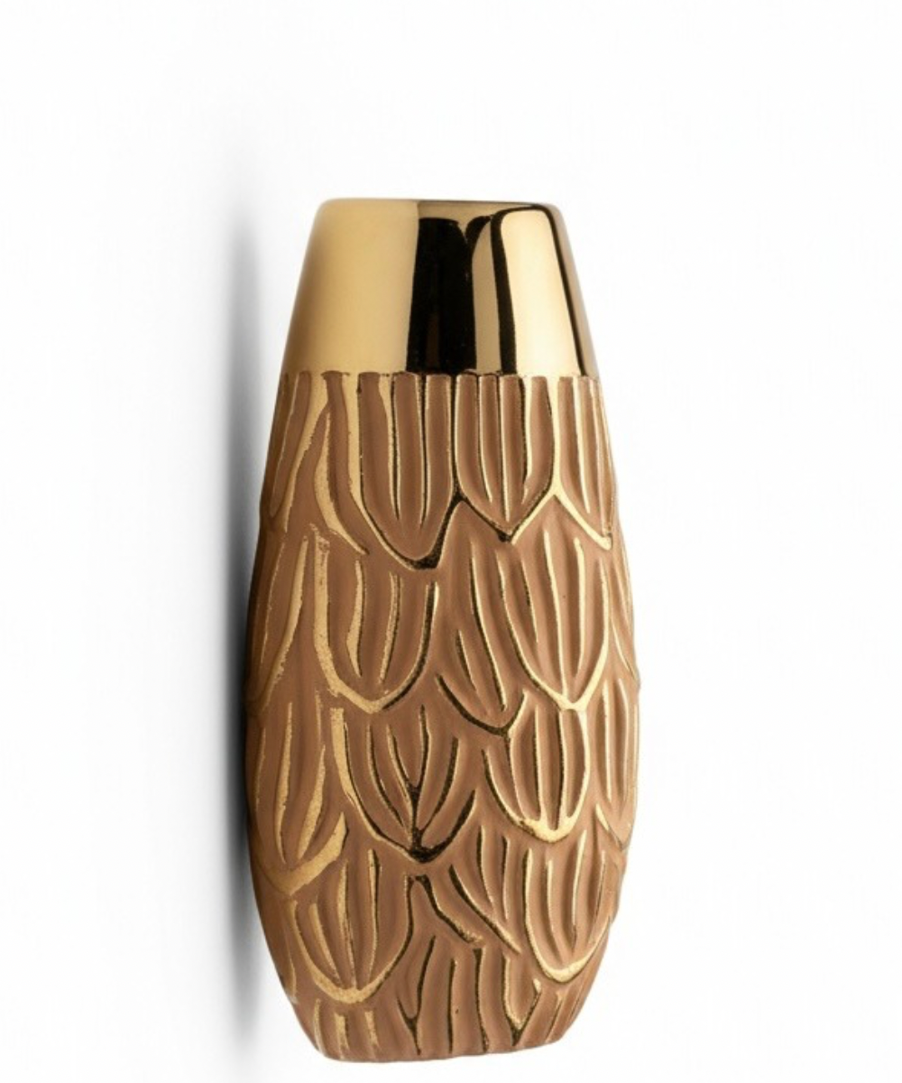 Jarrón Hera Dorado y Terracota en cerámica, artículo de decoración original para el hogar, ideal para salones, mesas y rincones especiales.