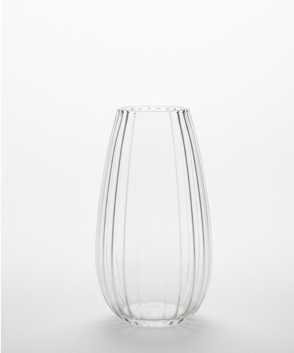Jarrón de vidrio acanalado transparente para decoración del hogar y centro de mesa. 