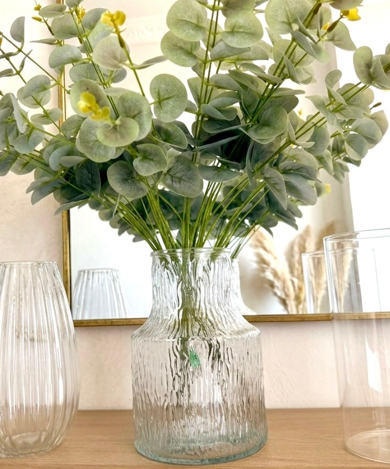 Jarrón decorativo de vidrio texturizado con diseño natural para decoración del hogar con flores preservadas 