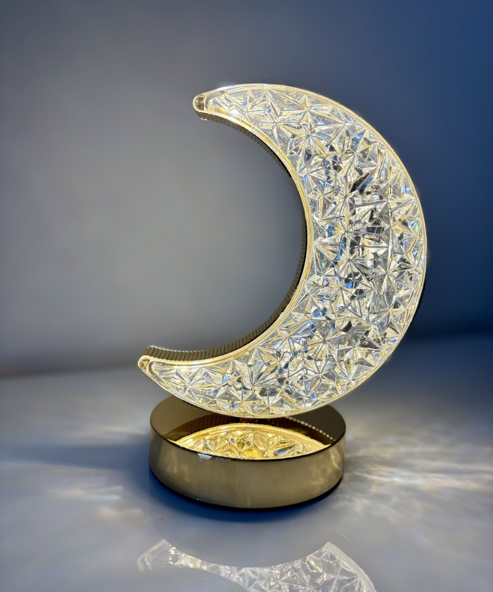 Lámpara LED en forma de luna con diseño elegante de acrílico tallado, iluminación ambiental para hogar