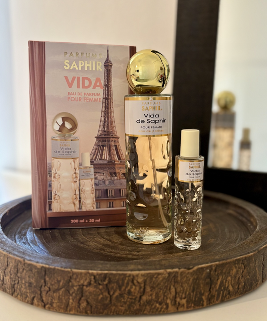 Pack perfume Vida de Saphir para mujer con dos formatos 200ml y 30ml, fragancia fresca y ligera