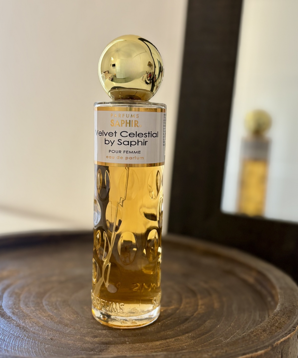 Perfume Saphir Velvet Celestial para mujer, fragancia suave y elegante con toque dulce y cálido