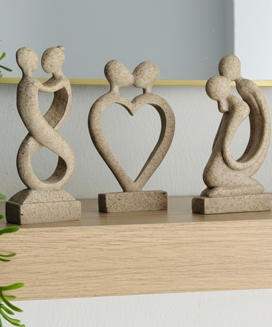 Set de 3 figuras Equilibrio en resina, parejas abrazándose formando infinito, corazón y composición creativa, decoración moderna y artística en comedor