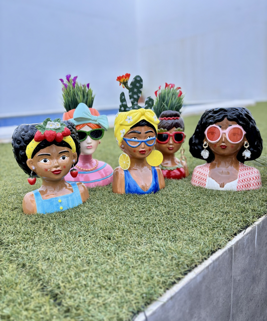 Set de jarrones decorativos Frida Pop en forma de busto femenino, diseño artístico y colorido ideal para decoración creativa del hogar