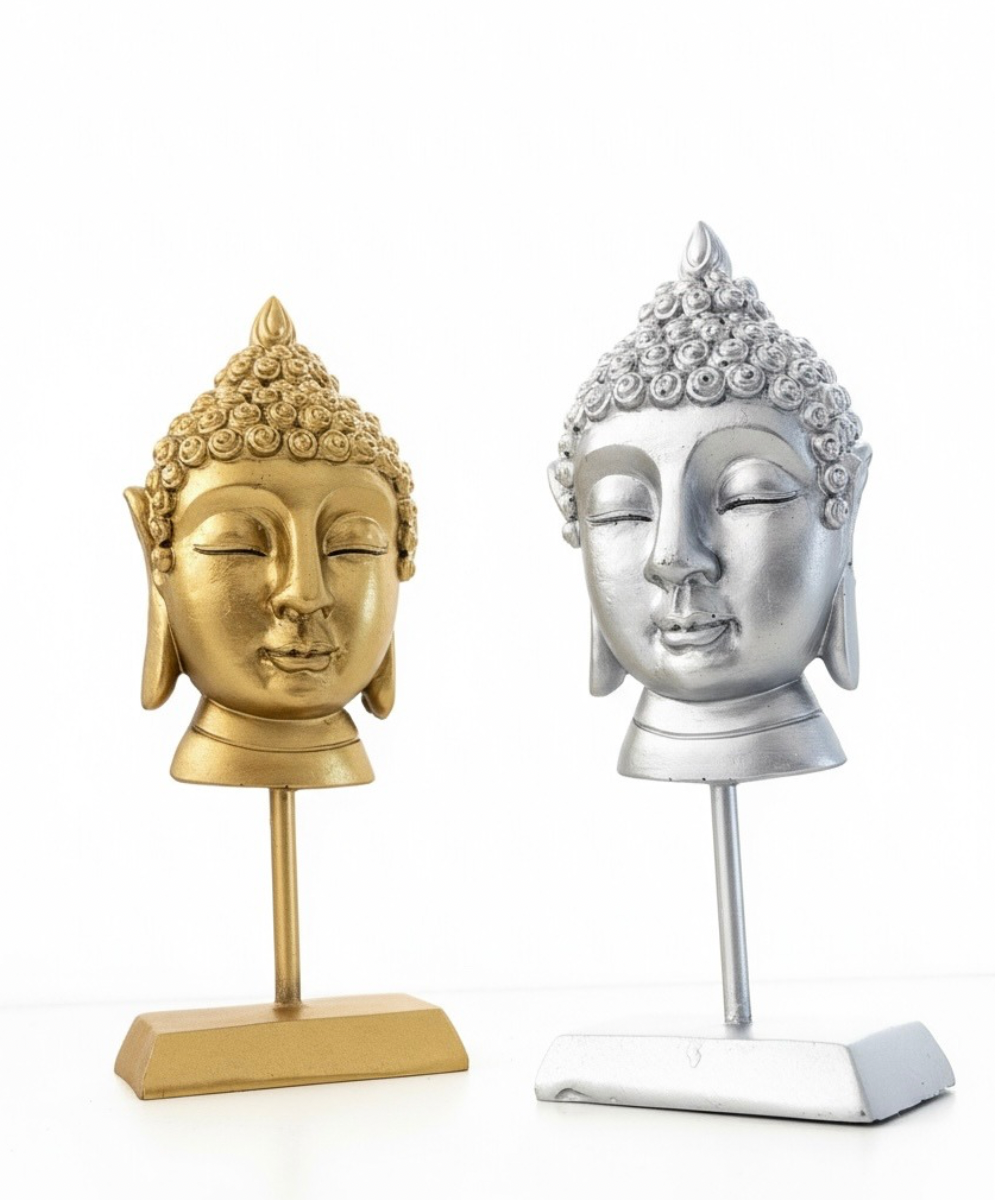 Set de figuras de Buda Yin & Yan en resina, una dorada y otra plateada, decoración zen y oriental para el hogar