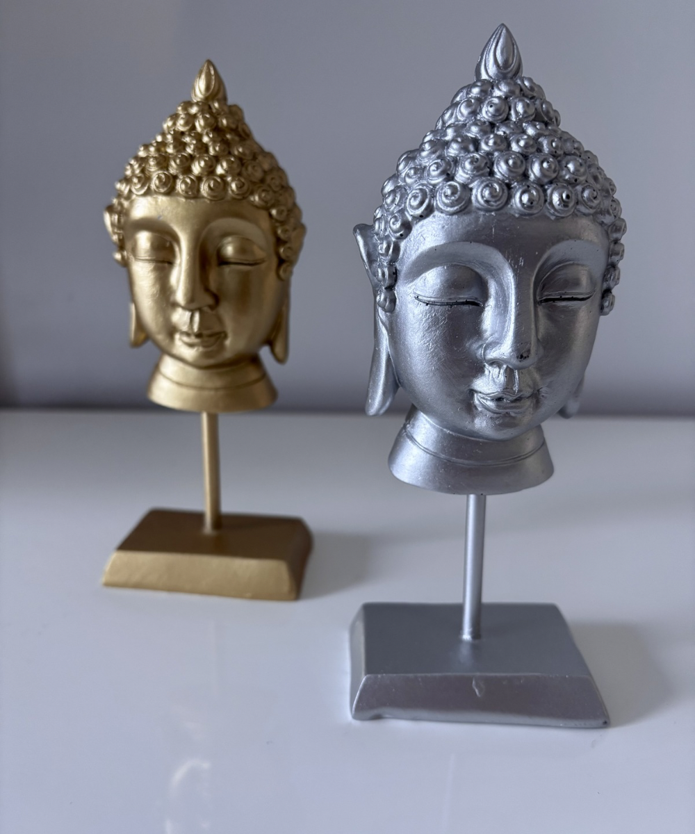 Set de figuras decorativas Yin & Yan con dos Budas en dorado y plata, estilo zen oriental para salón o estantería en el hogar