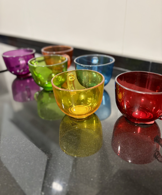 Set de tazas Rainbow Glass de vidrio en colores surtidos, diseño retro y moderno ideal para café, té o desayuno