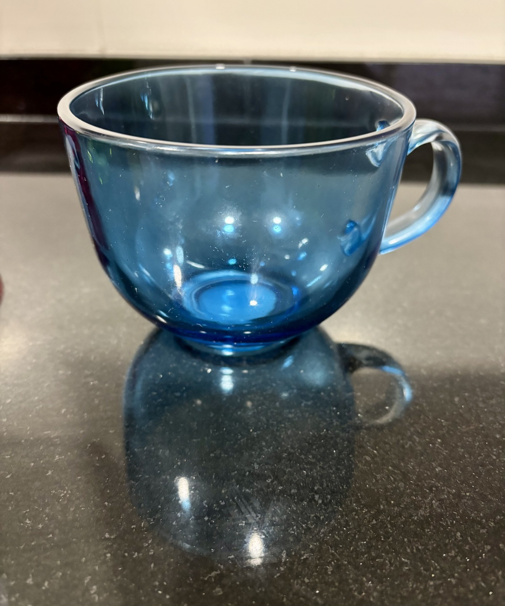 Taza de vidrio Rainbow Glass azul, resistente y decorativa para café, té o desayuno
