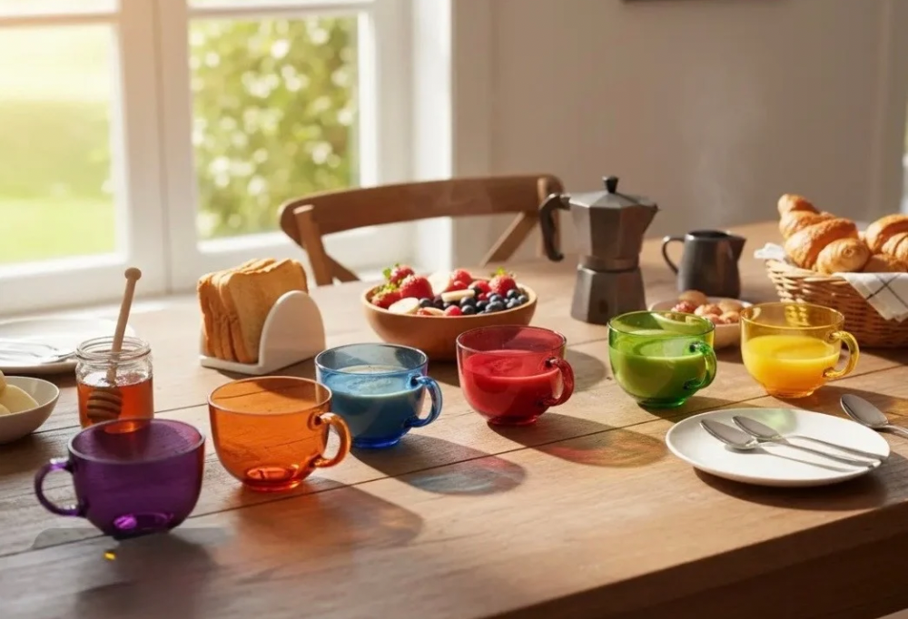 Set de tazas Rainbow Glass de vidrio templado en colores arcoíris, tazas originales para café o té con diseño moderno