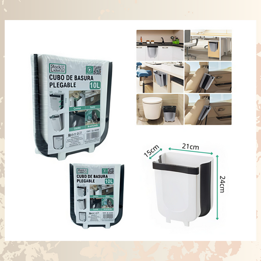 🗑️ Cubo de Basura Plegable – 10L | 21×15×24 cm