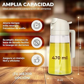 Aceitera Plástica 470 ml con Doble Función – Dosificador de Aceite, Vinagre y Salsas