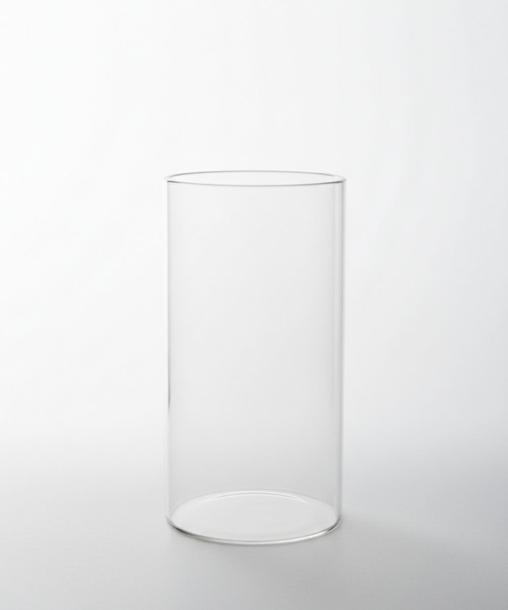 Jarrón cilíndrico de vidrio transparente para decoración del hogar y centro de mesa minimalista