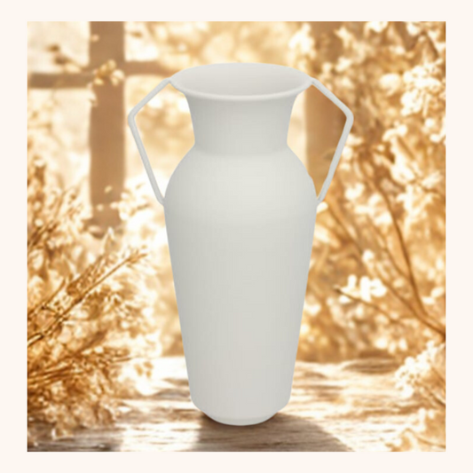 🌿 Florero DECO NAVIL – Metal Blanco | 29,5 cm 🌿