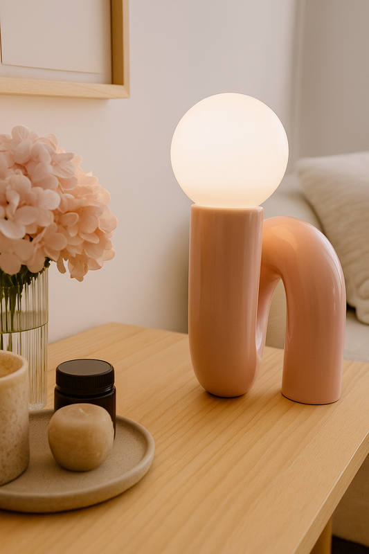 Lámpara decorativa de cerámica rosa pastel. – Diseño “H" minimalista-ACHO HOME.