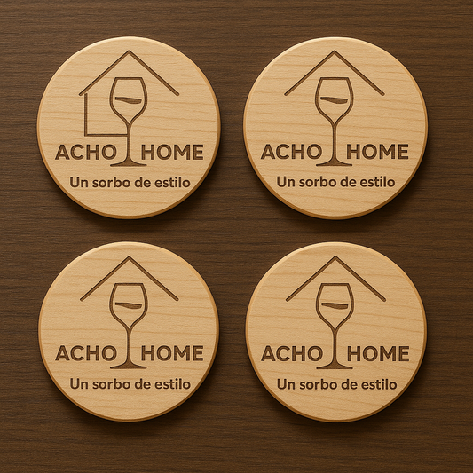 4 Posavasos Acho home. Grabado laser, posibilidad de personalizar.
